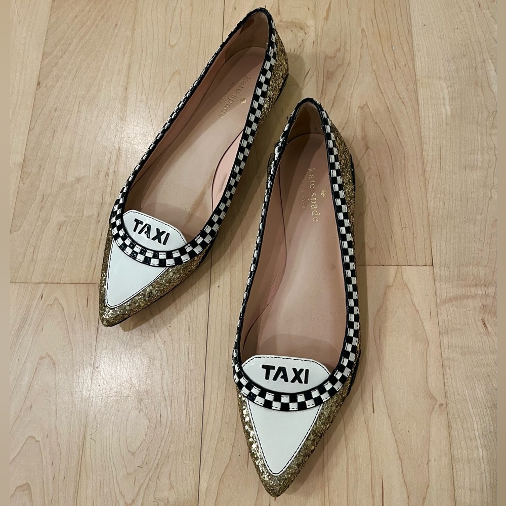 Kate Spade Gold and White Taxi Flats